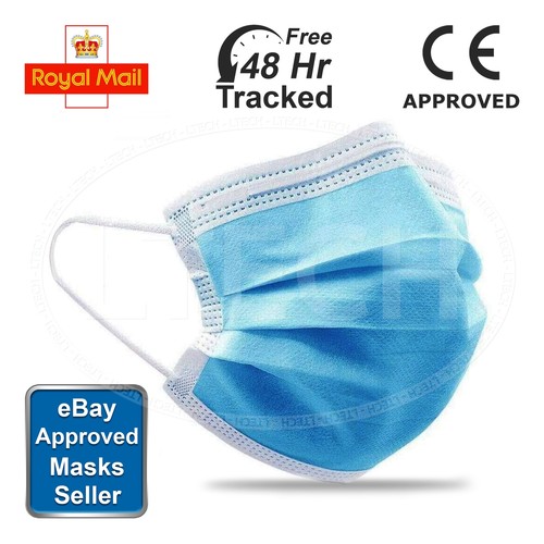 50 / 100 Non Surgical Mask 3 Ply Disposable Face Mask Box Ear Loop Mouth Guard - Afbeelding 1 van 6