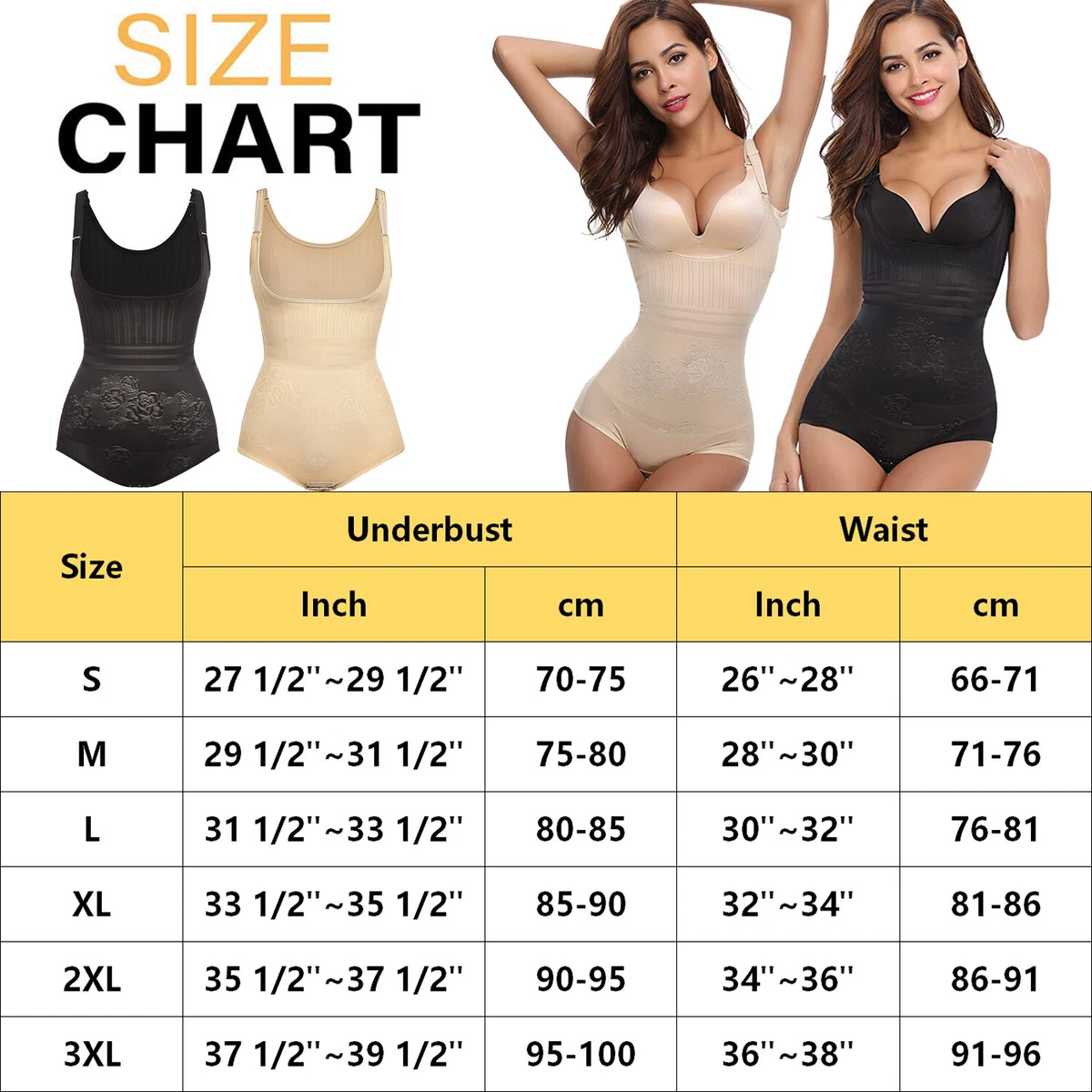 US Women Compression Full Body Shaper Tummy Control Underbust Bodysuit Plus  Size