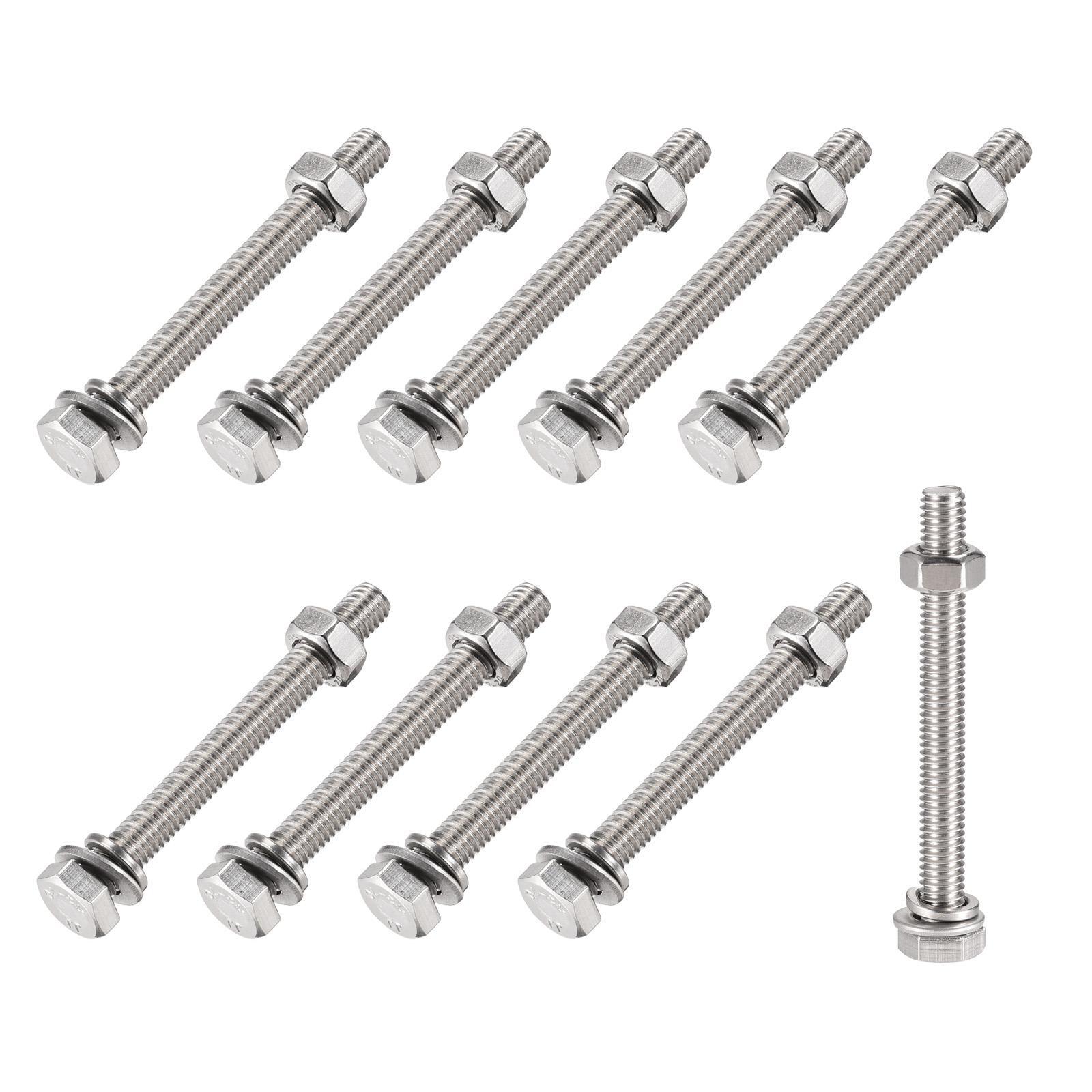 Hex Head Screws and Bolts Kit with Nuts, Flat Washers, and Lock Washers - M6x60mm, 10 Sets - Durable Fastener Assortment for Secure Assembly and Repairs