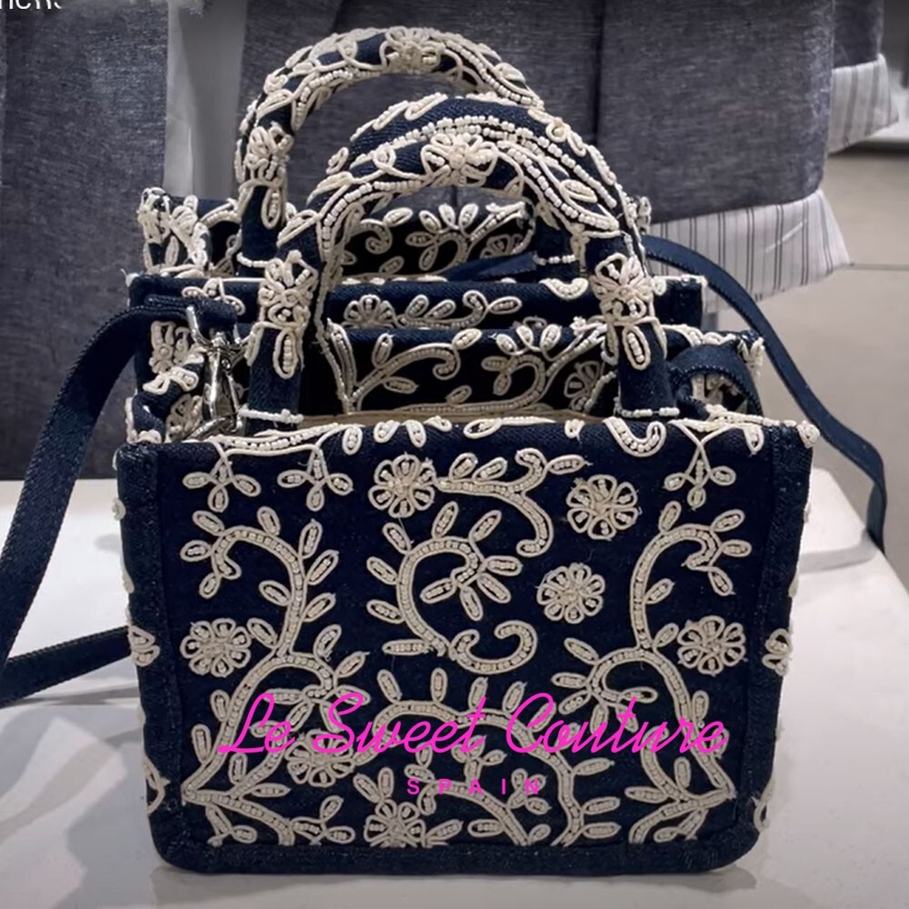 ZARA WOMAN SS25 EMBROIDERED DETAIL DENIM STRUCTURED CITY BAG
