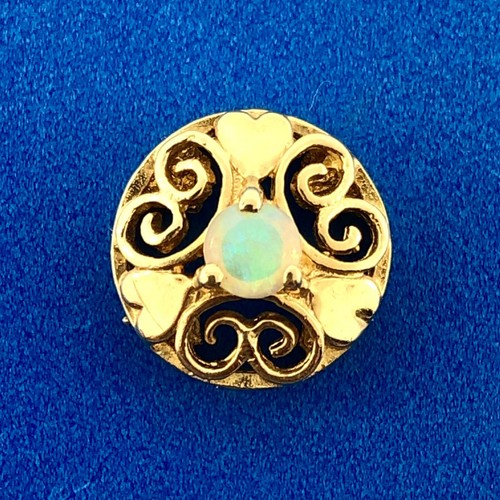 Vintage 10K Yellow Gold Opal Cabochon Heart Scroll OpenWork Slide Bracelet Charm - Picture 4 of 9