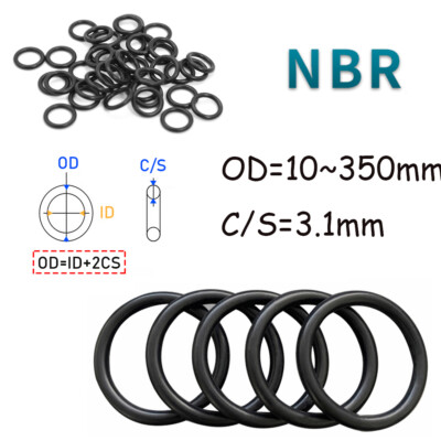 10Pcs Metric O Ring Nitrile Rubber O-ring NBR Seal O-rings OD=10~350mm C/S=3.1mm