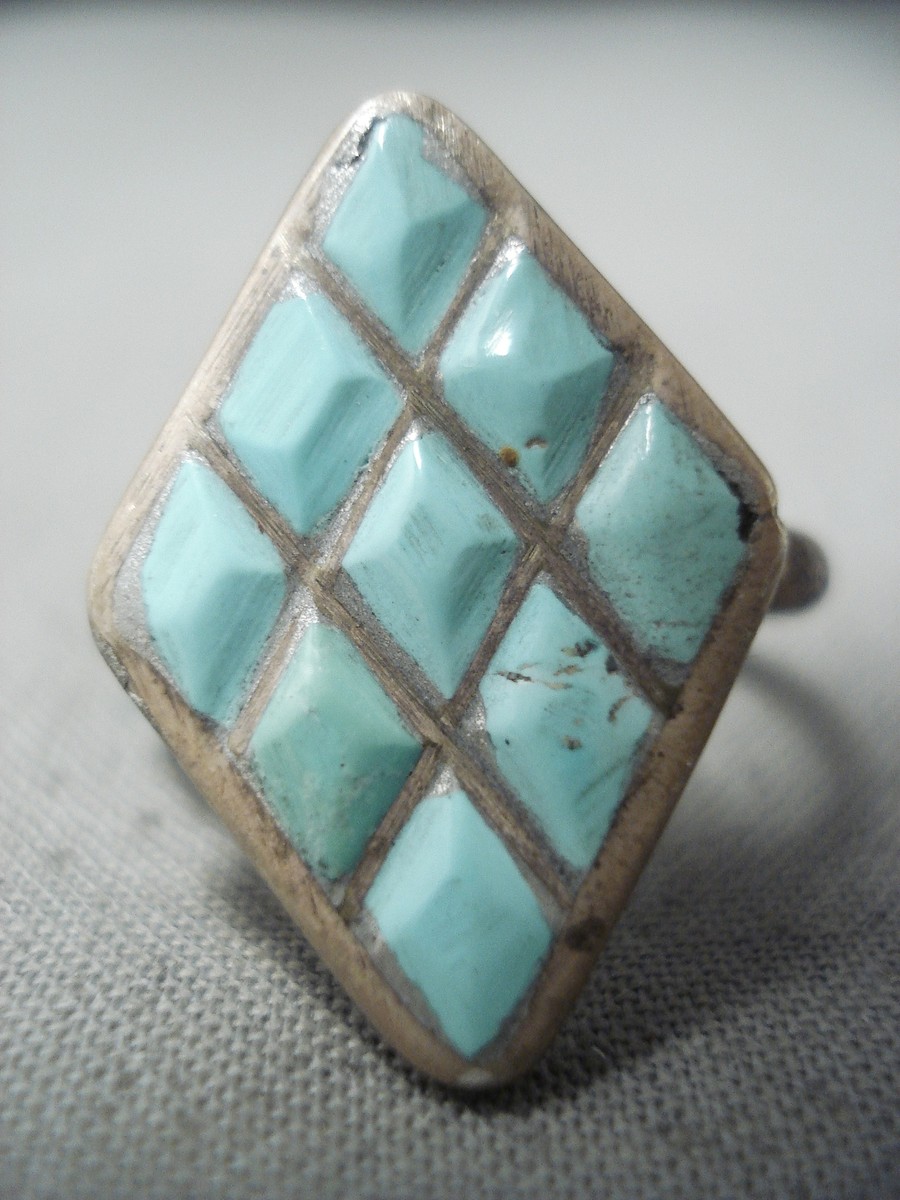 Wonderful Vintage Native American Zuni Blue Gem Turquoise Sterling Silver Ring Wonderful Vintage Native American Zuni Blue Gem Turquoise Sterling Silver Ring