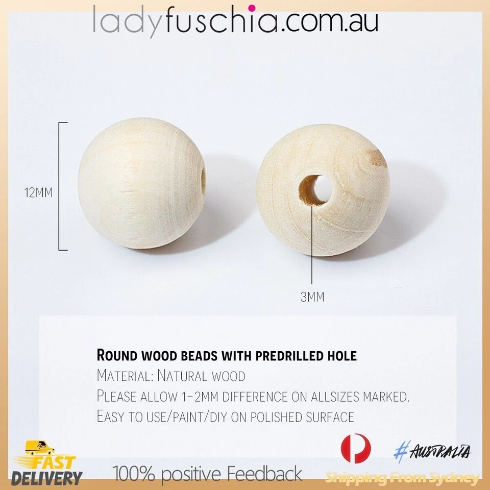 200 X 12mm Natural Wood Bead Unpainted Unfinished round Wooden Beads Spacer Ball - image 2 of 4