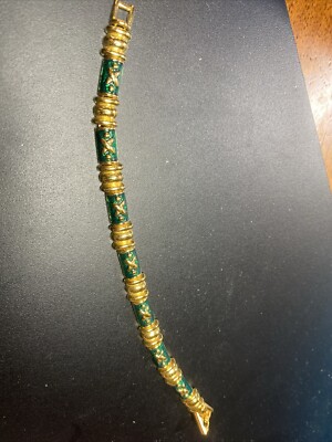 Vtg JOAN RIVERS Gold Tone Green Christmas Enamel Links Bracelet 7.5 