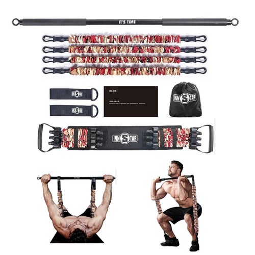 Innstar Bench Press Resistance Bands Set W/38" Fitness Bar Squat Home