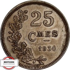 Luxembourg KM 42 25 Centimes Crowned Coat of Arms from 1930 in XF + 365