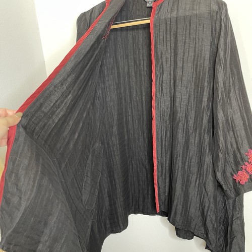 CITRON Santa Monica Black Linen Silk Kimono DusterJacket Embroidered Asian 3X - Picture 8 of 22