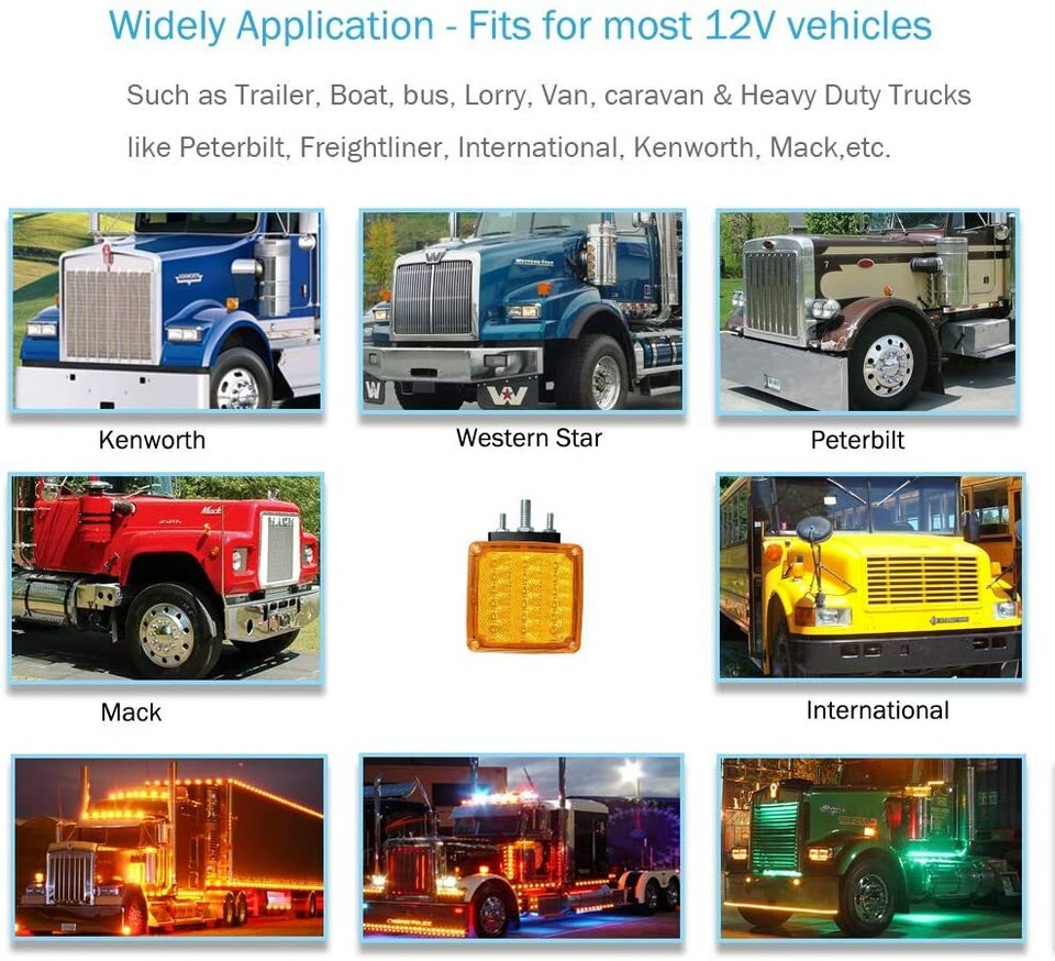 2pc Amber/Red 51 LED Double Face Stud Mount Pedestal Fender Stop Turn Tail Light - Foto 6