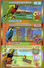 SET, South Pacific States, $5;$10;$20 Tahiti, Maui, Rarotonga 2015, Polymer, UNC