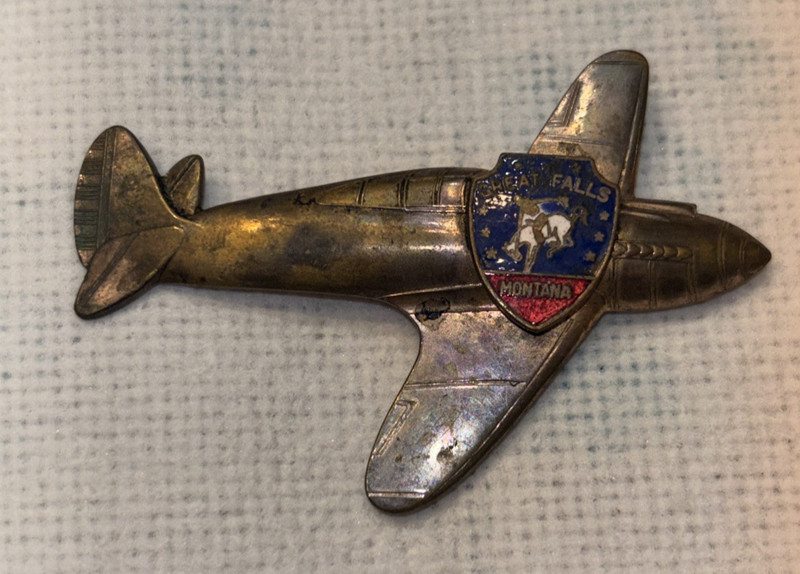 Vintage Great Falls Montana souvenir Pinback airplane rodeo