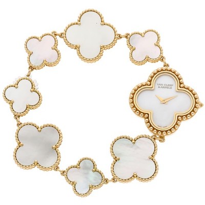Van Cleef & Arpels Alhambra Watch Gold Quartz MOP Bracelet Watch ARO40T00