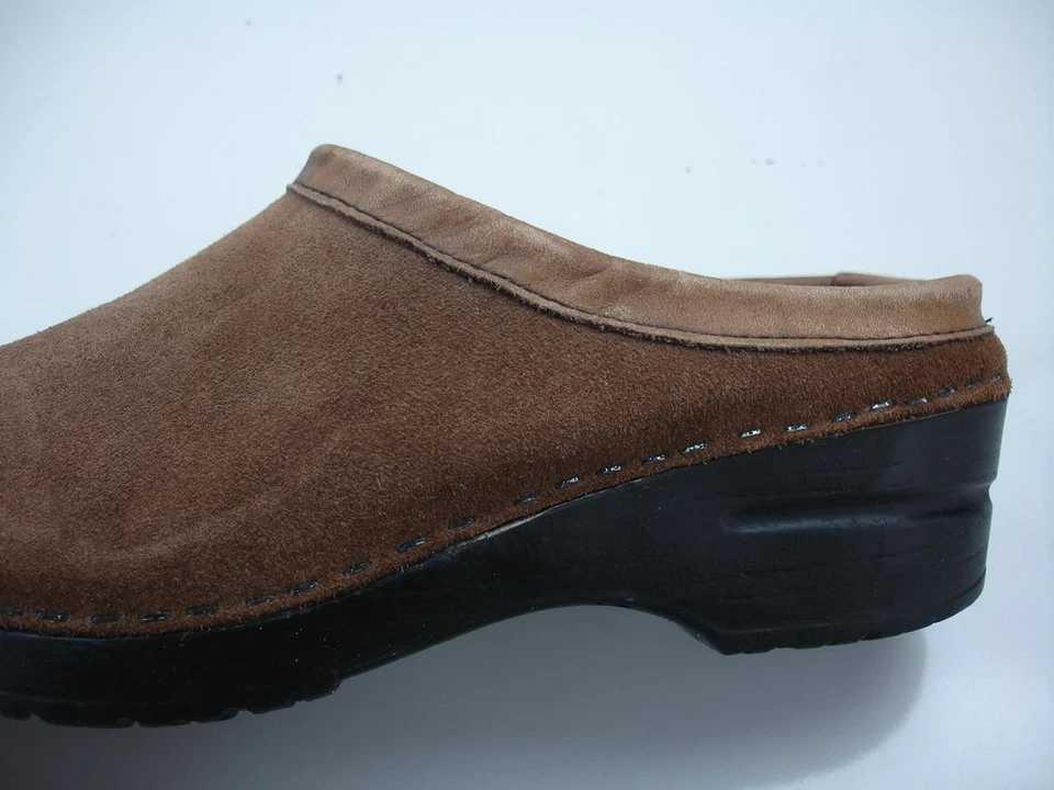 Tamancos femininos 7.5 8 38 Dansko Sanita couro marrom camurça sapatos vintage feitos na Dinamarca - Imagem 2 de 4