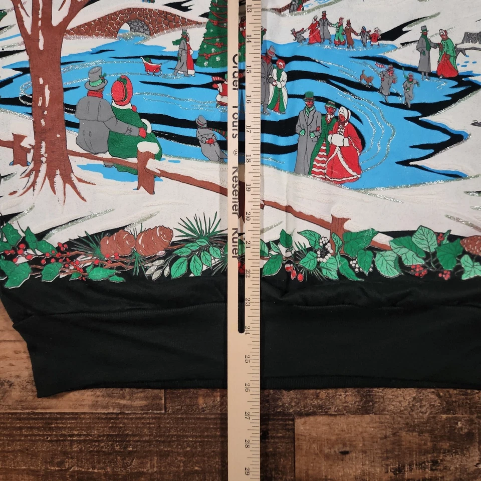 Vintage 90s Christmas Sweatshirt Womens 22/42 Black Winter Ice Skating Holiday - Image 4 of 4