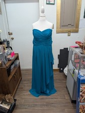  Davids Bridal Long Chiffon Ruffled Dress Gown Sz 18 Pacific Teal