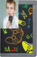 Kids Wallets for Boys and Girls Ages 4-18 Trifold, Black Gamepad