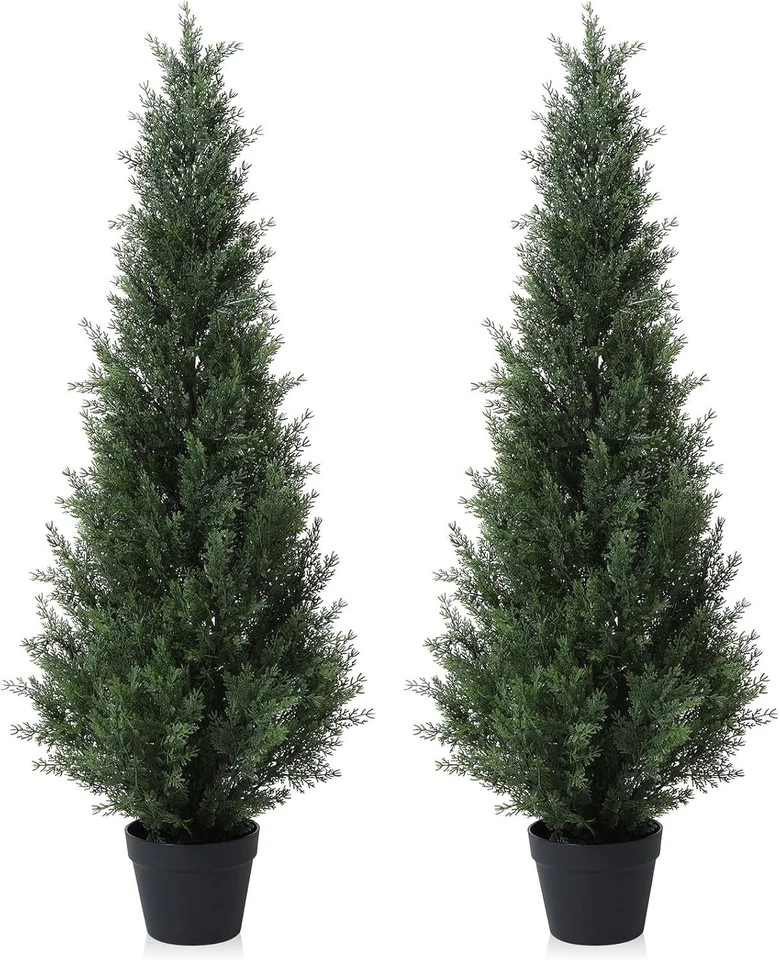 4FT Fake Cedar Topiary Trees Set of 2 - Home Porch Decor - Image 3 of 4