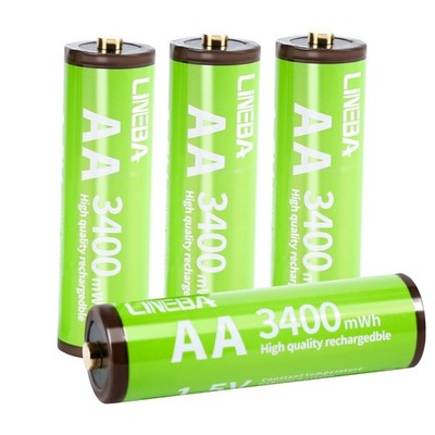 LINEBA 4PCS AA Lithium Li-ion Batteries Rechargeable 1.5V 1600 Recharge Times