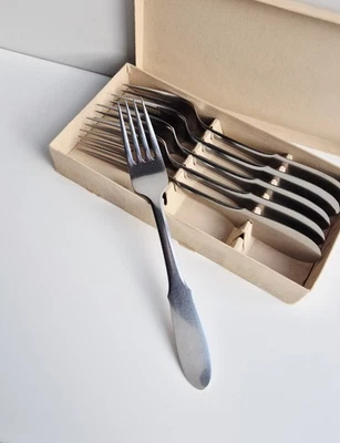 6 Georg Jensen Gabeln / Stahl Besteck / Mitra in OVP - Danish Design  - Bild 1 von 4