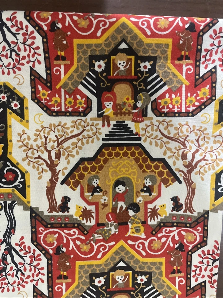 Vintage Dutch Novelty Boys & Girls Tree Of Life Fabric 44” X 48” - Image 3 of 4