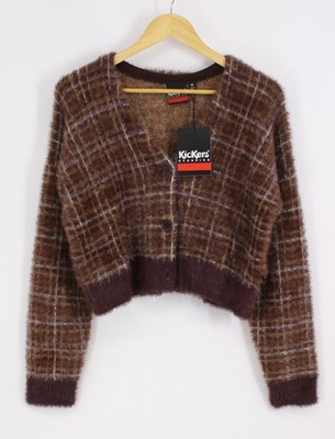 KICKERS WOMENS LONG EYELASH CHECK CARDIGAN SIZE XS MULTI  IB