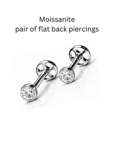 Pair of VVS1 Moissanite Stud for Women Sleep Flatback Titanium Earring Piercing