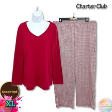 NWT Charter Club XL 2-Pc. Long-Sleeve Ginghm Check Pants Pajamas Set Assorted