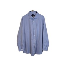 Pronto Uomo Classic Fit Dress Shirt 18.5 34/35 Blue Herringbone Non Iron Cotton