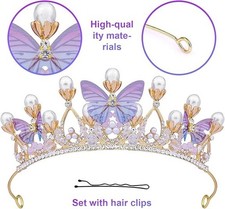 Butterfly Crown for Girls, Princess Purple Crown Exquisite Princess Tiara with