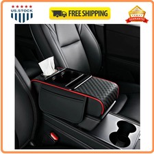 Car Center Console Armrest Cushion Pad with Storage Pockets Cup Holder Black Red