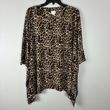 Chicos Womens Animal Print Leopard Top Pullover Tunic Sz 2 / Large Oversized Top