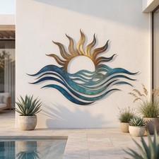 Abstract Sun and Wave Metal Wall Art,Large Coastal Decor, Modern Ocean Sculpture
