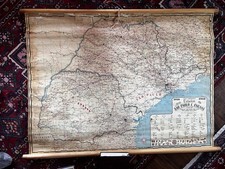 Large 1960 Linen São Paulo e Paraná Brasil Brazilian Hanging Chart Wall Map