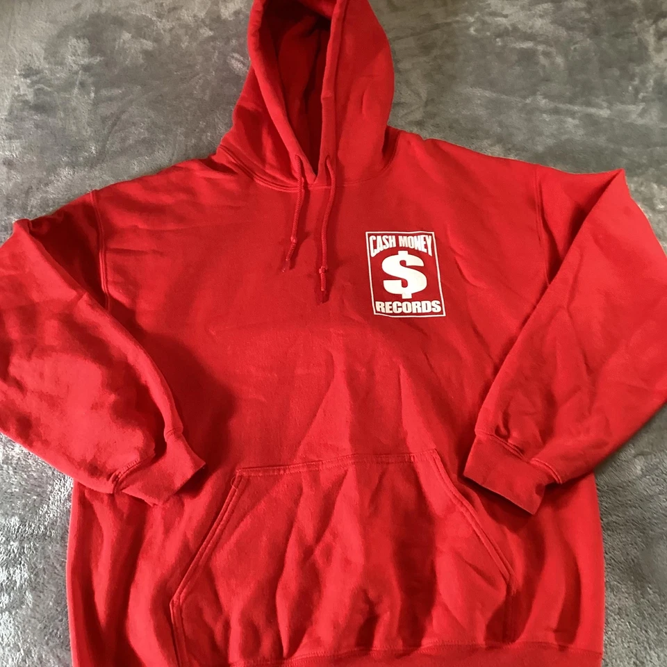 Vintage Cash Money Records Moletom com Capuz Masculino Grande Pulôver Vermelho Gráfico Logotipo Hip Hop - Imagem 2 de 4