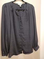 Nine West Black Tunic Blouse Long Sleeves Buttoned Front And Cuffs Women's  XL