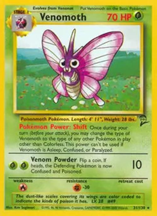 Venomoth - 31/130 - Pokemon Base Set 2 Rare Card WOTC NM