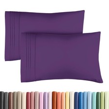 2 Pack King Size Pillow Covers, Ultra Soft, Stain Resistant, Easy Care, Purple
