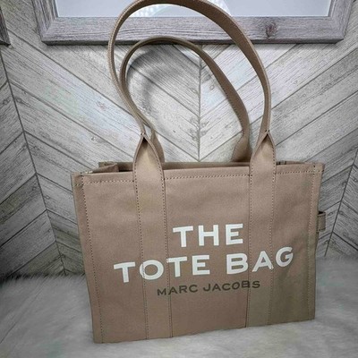 Marc Jacobs The Tote Bag Large Beige Canvas Logo Top Handle Shopper NEW W/ Tags