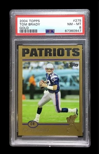 2004 topps #275 tom brady; flagship gold /499 key insert PSA 8  EARLY TB12 GOLD!