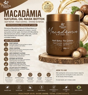 Floractive Professional Macadamia Natural Oil Botox Pós Química Hair Mask 500g