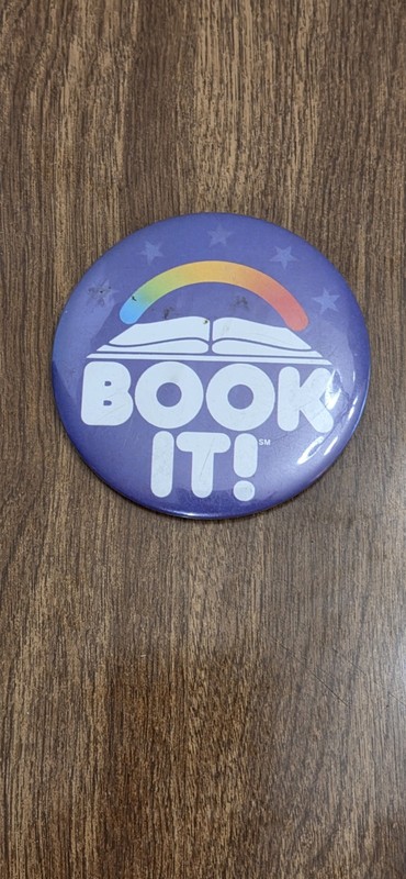 1980s BOOK IT! Button Pin PIZZA HUT - Saftey Pin Back 1988 Vintage Hologram