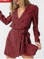 Free People Red and Black Floral Wrap Mini Dress size 8