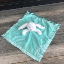 Carters Green White SomeBunny Loves Me Lovey Bunny Satin Rattle Blanket EUC