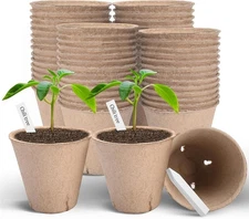 Peat Pots, 60 Pack Plant Starter Round Nursery Pot with Drainage Holes, Garden G