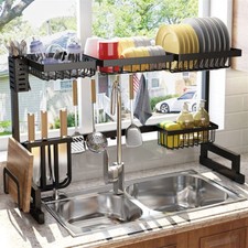 Adjustable XXL Over Sink Dish Drainer Drying Rack Utensils Holder Kitchen Shelf 