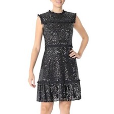 Julia Jordan Sequin Tiered Sheath Dress Ruffle Boho Holiday Party Black Size 8