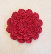 Crocheted Dark Red Mum Flower Applique Large Quilting Sewing