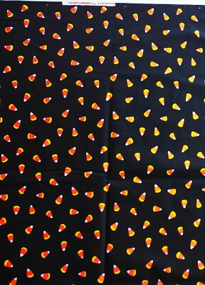 Hallmark Cards Vintage Halloween Black Candy Corn 64''x59'' Yards Cotton Fabric