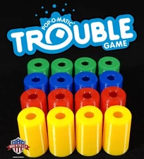 Trouble Board Game Replacement Pieces Parts Movers 16 Red Green Blue Yellow