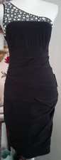 B Darlin Womens 7 8 Dress Black Gem Embellishments One Shoulder Sexy Evening